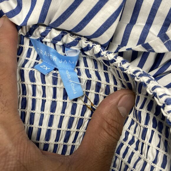 Draper James | Cam Smocked Dress in Blue White Shirting Stripe Sz 2X MSRP: $95 - Picture 16 of 16